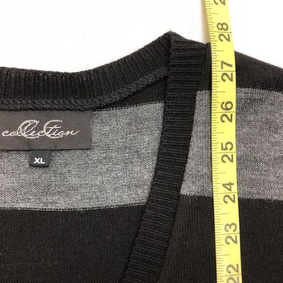 CC Collection Sweater Women Size XL Black Gray Striped V Neck Pullover Workwear - Picture 9 of 11